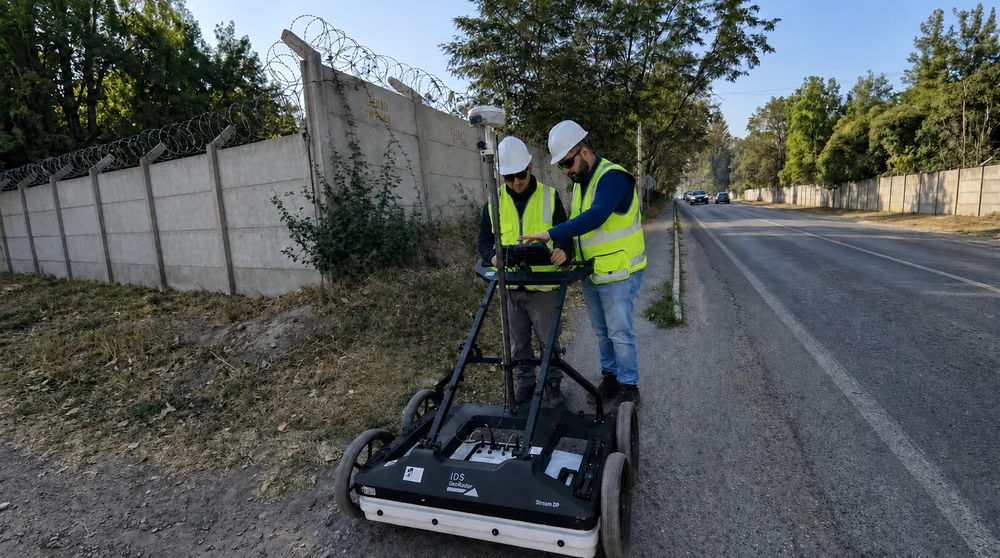 Profesionales operando un georradar GPR en terreno